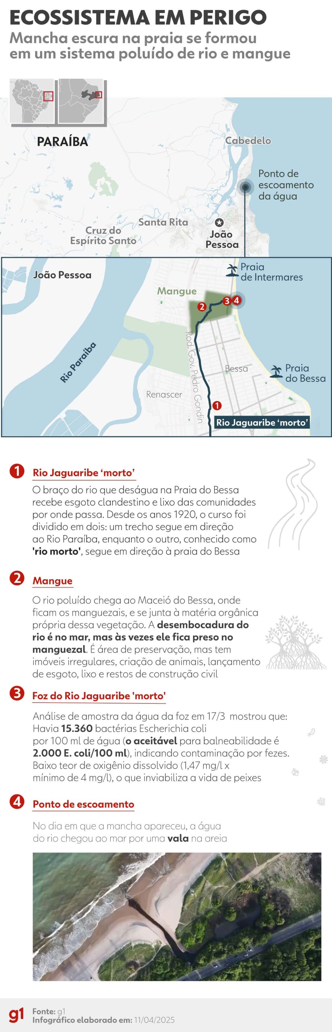 O que a mancha escura no mar da Paraíba revela sobre o sofrimento de um rio e um mangue?
