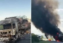 Incêndio em carreta interdita trecho da BR-242 e provoca congestionamento próximo a Itaberaba