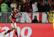 Flamengo vence e fica a um ponto do Palmeiras, líder do Brasileirão Flamengo vence e fica a um ponto do Palmeiras, líder do Brasileirão